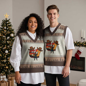 Six Seven Meme Cowboy V-Neck Knit Sweater Vest Funny Western 67 Trend Gift TS12 Mocha Mousse Print Your Wear
