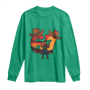 Six Seven Meme Cowboy Long Sleeve Shirt Funny Western 67 Trend Gift TS12 Irish Green Print Your Wear