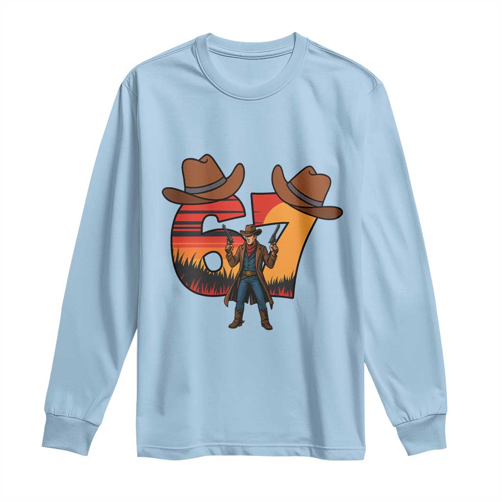 Six Seven Meme Cowboy Long Sleeve Shirt Funny Western 67 Trend Gift TS12 Light Blue Print Your Wear