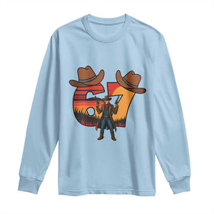 Six Seven Meme Cowboy Long Sleeve Shirt Funny Western 67 Trend Gift TS12 Light Blue Print Your Wear