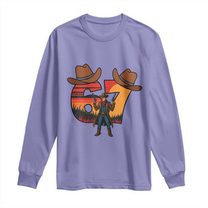 Six Seven Meme Cowboy Long Sleeve Shirt Funny Western 67 Trend Gift TS12 Violet Print Your Wear