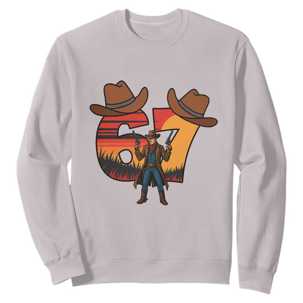 Six Seven Meme Cowboy Sweatshirt Funny Western 67 Trend Gift TS12 Ice Gray Print Your Wear