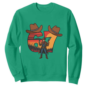 Six Seven Meme Cowboy Sweatshirt Funny Western 67 Trend Gift TS12 Irish Green Print Your Wear