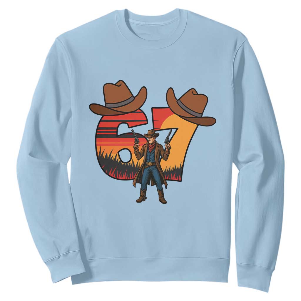 Six Seven Meme Cowboy Sweatshirt Funny Western 67 Trend Gift TS12 Light Blue Print Your Wear
