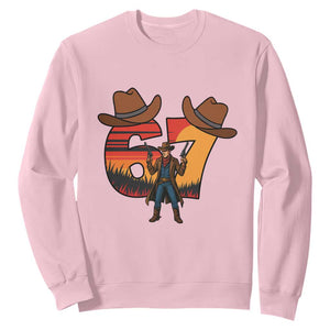 Six Seven Meme Cowboy Sweatshirt Funny Western 67 Trend Gift TS12 Light Pink Print Your Wear
