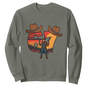 Six Seven Meme Cowboy Sweatshirt Funny Western 67 Trend Gift TS12 Military Green Print Your Wear