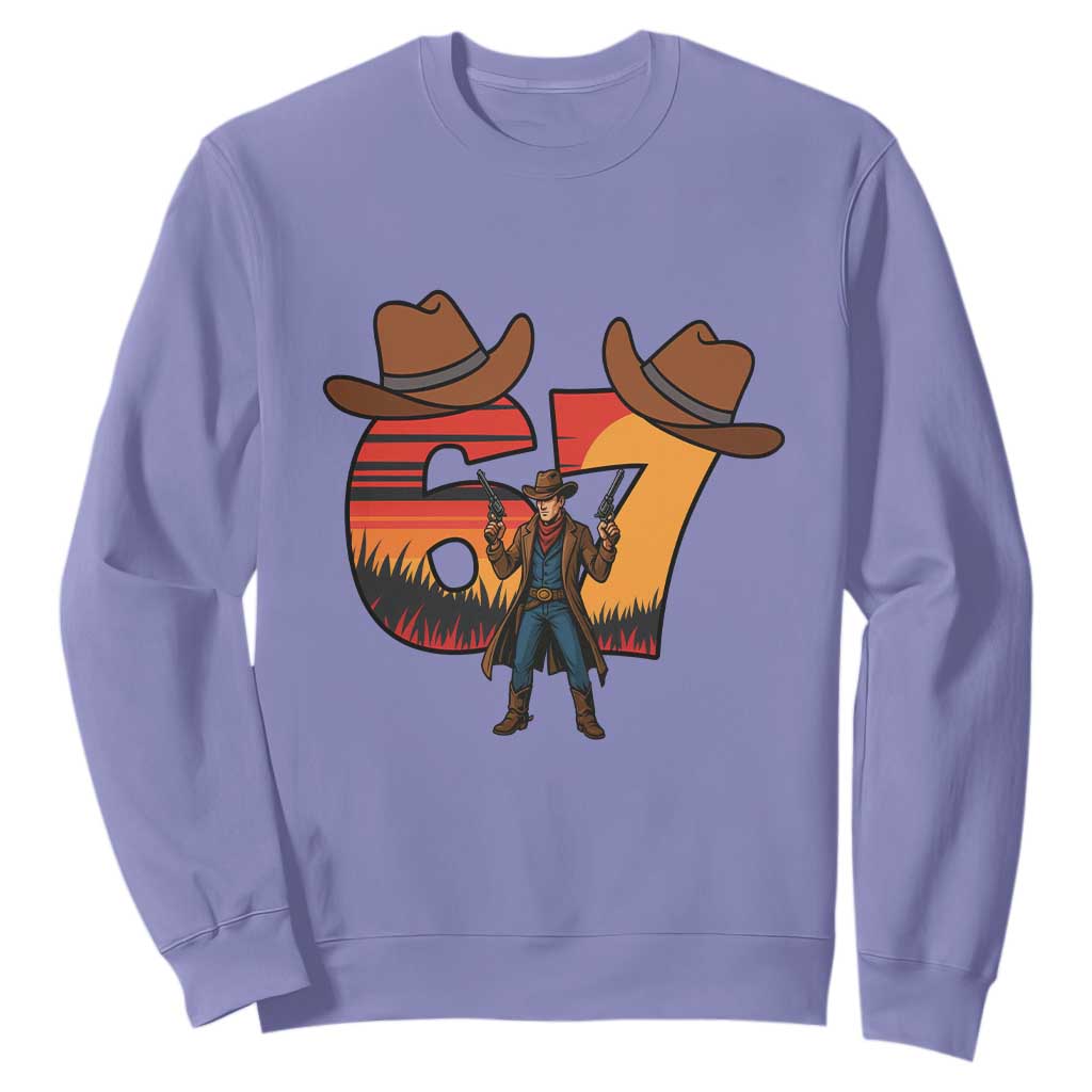 Six Seven Meme Cowboy Sweatshirt Funny Western 67 Trend Gift TS12 Violet Print Your Wear