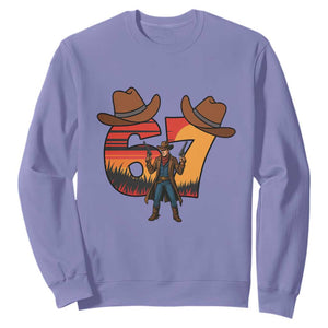 Six Seven Meme Cowboy Sweatshirt Funny Western 67 Trend Gift TS12 Violet Print Your Wear