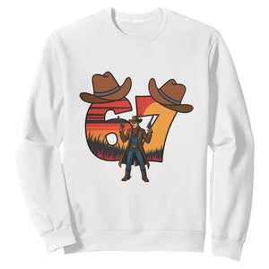 Six Seven Meme Cowboy Sweatshirt Funny Western 67 Trend Gift TS12 White Print Your Wear