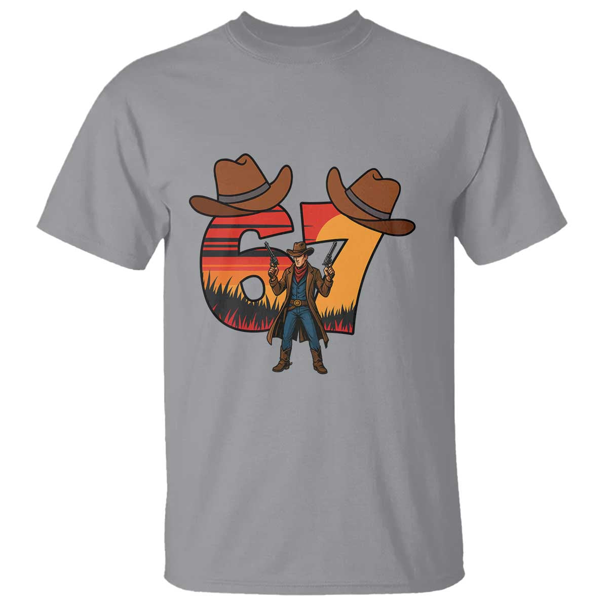 Six Seven Meme Cowboy T Shirt Funny Western 67 Trend Gift TS12 Sport Gray Print Your Wear