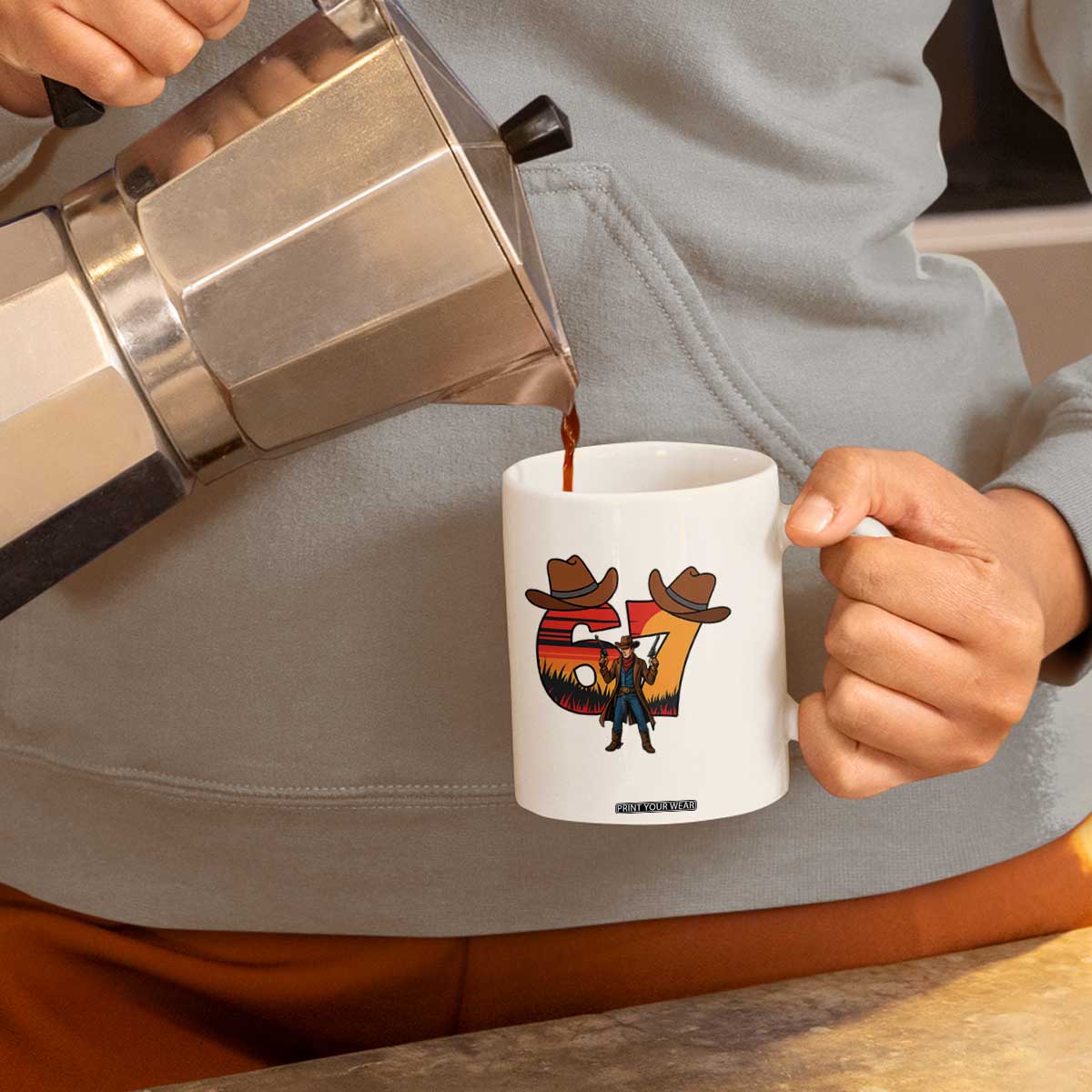 Six Seven Meme Cowboy Coffee Mug Funny Western 67 Trend Gift TS12 Print Your Wear