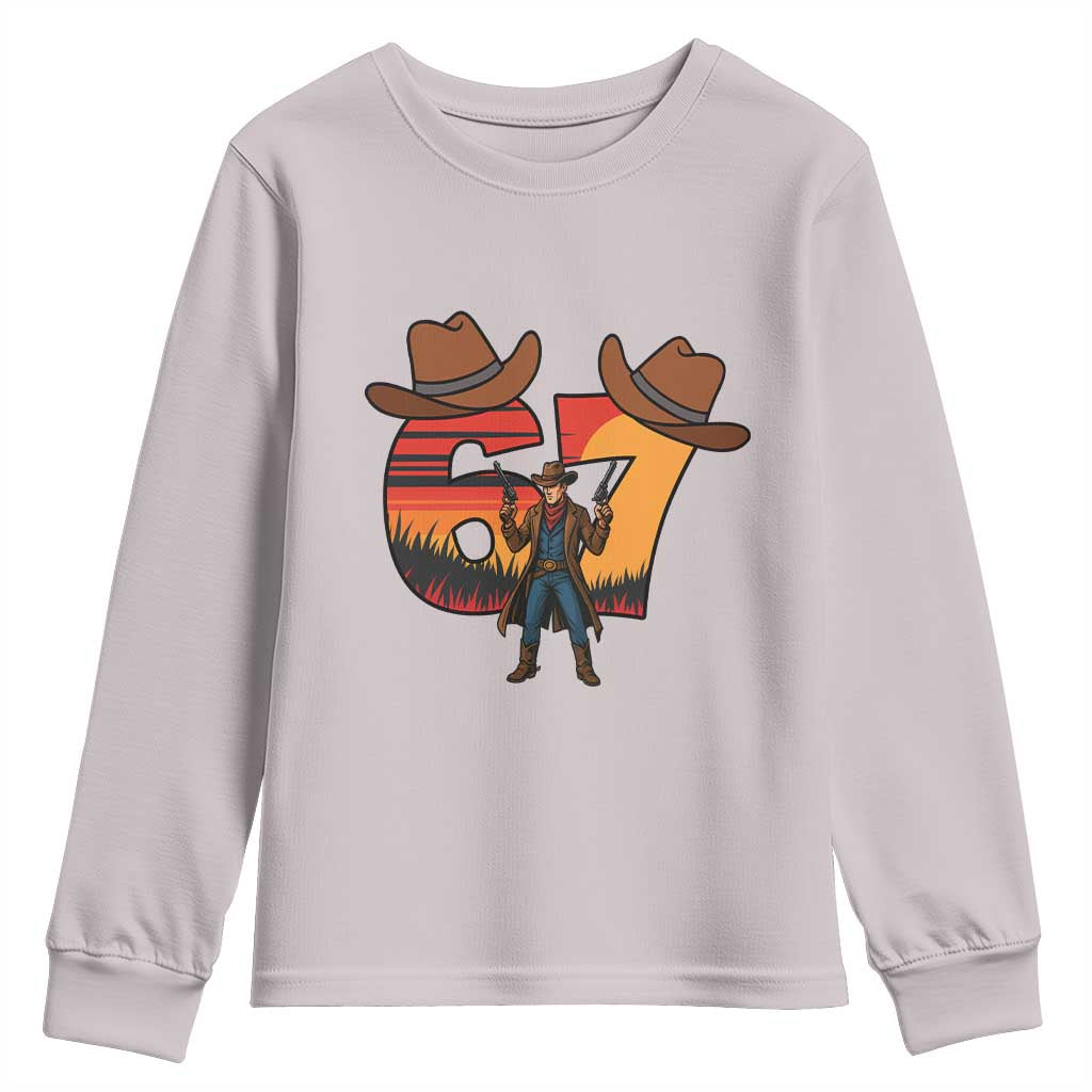 Six Seven Meme Cowboy Youth Sweatshirt Funny Western 67 Trend Gift TS12 Ice Gray Print Your Wear
