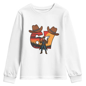 Six Seven Meme Cowboy Youth Sweatshirt Funny Western 67 Trend Gift TS12 White Print Your Wear