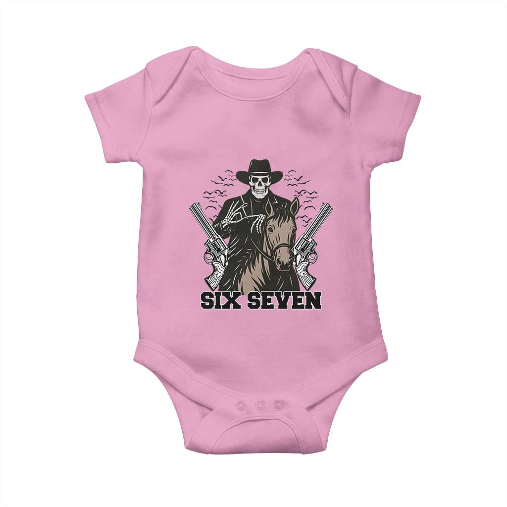Six Seven Meme Skeleton Cowboy Baby Onesie Funny Western Gift TS12 Light Pink Print Your Wear