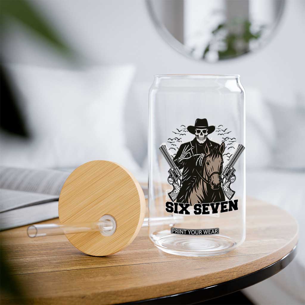 Six Seven Meme Skeleton Cowboy Glass Can Funny Western Gift TS12 Print Your Wear