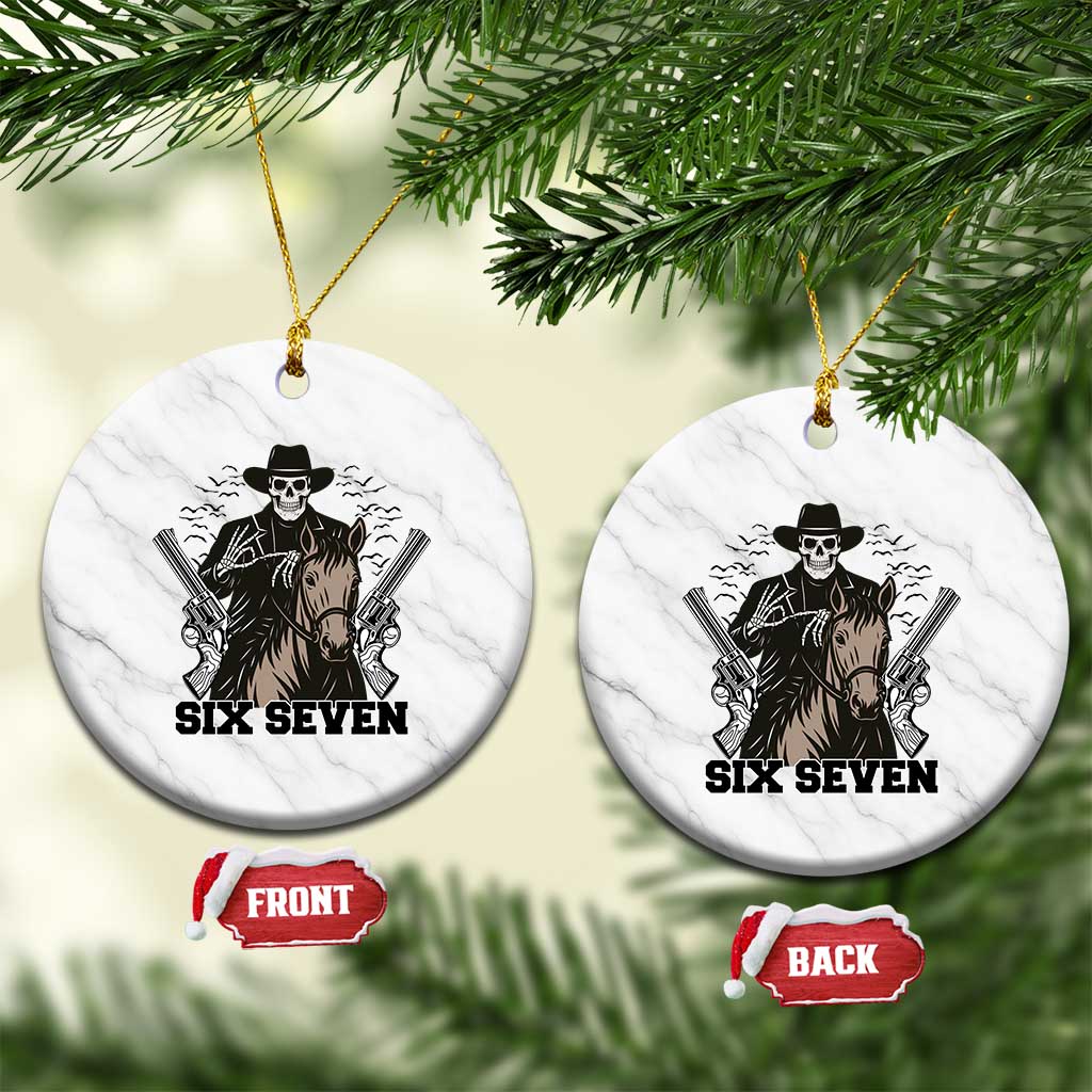 Six Seven Meme Skeleton Cowboy Ceramic Ornament Funny Western Gift TS12 1pc White Marble Print Your Wear