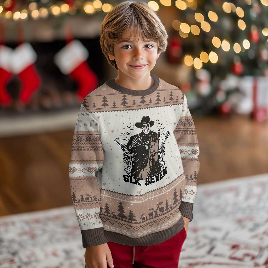 Six Seven Meme Skeleton Cowboy Ugly Christmas Sweater Funny Western Gift TS12 Mocha Mousse Print Your Wear