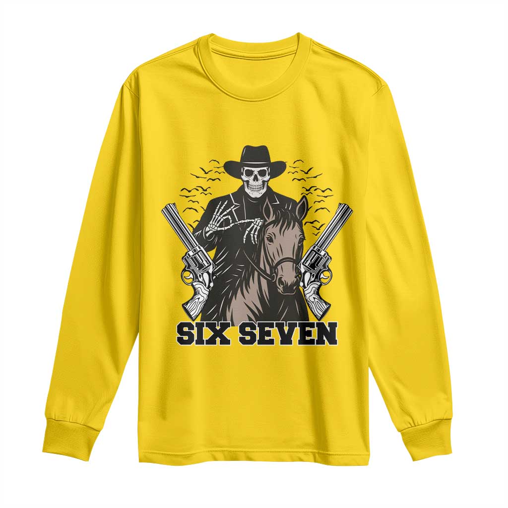 Six Seven Meme Skeleton Cowboy Long Sleeve Shirt Funny Western Gift TS12 Daisy Print Your Wear