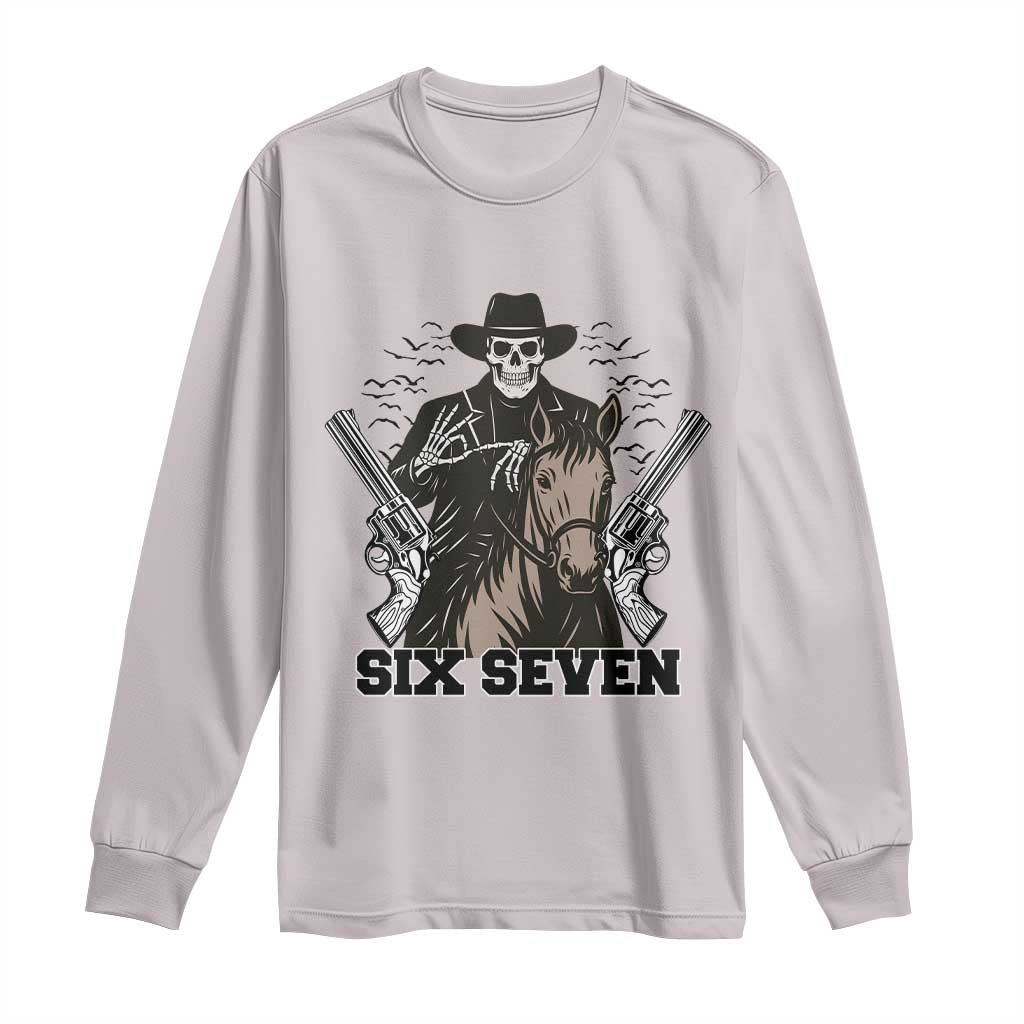Six Seven Meme Skeleton Cowboy Long Sleeve Shirt Funny Western Gift TS12 Ice Gray Print Your Wear