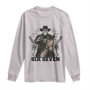 Six Seven Meme Skeleton Cowboy Long Sleeve Shirt Funny Western Gift TS12 Ice Gray Print Your Wear