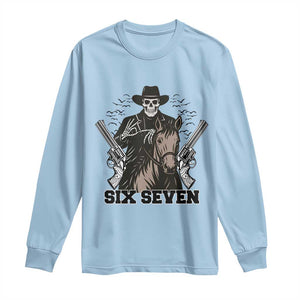 Six Seven Meme Skeleton Cowboy Long Sleeve Shirt Funny Western Gift TS12 Light Blue Print Your Wear