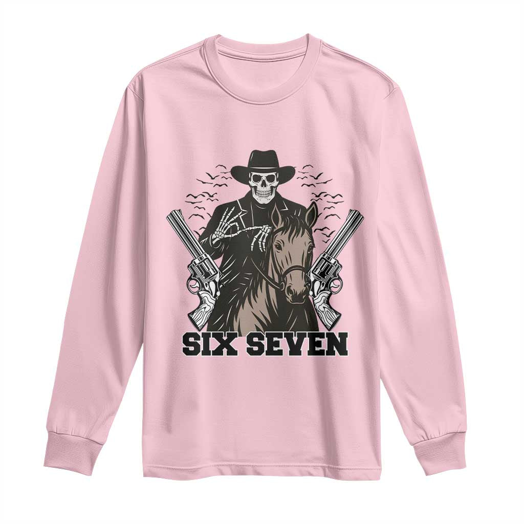 Six Seven Meme Skeleton Cowboy Long Sleeve Shirt Funny Western Gift TS12 Light Pink Print Your Wear