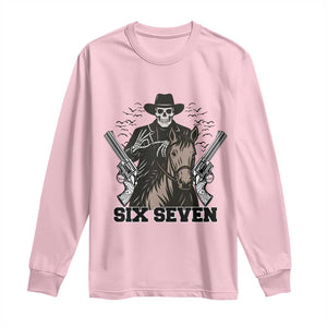 Six Seven Meme Skeleton Cowboy Long Sleeve Shirt Funny Western Gift TS12 Light Pink Print Your Wear