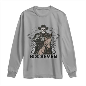 Six Seven Meme Skeleton Cowboy Long Sleeve Shirt Funny Western Gift TS12 Sport Gray Print Your Wear