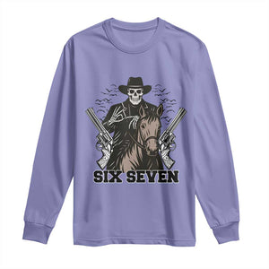 Six Seven Meme Skeleton Cowboy Long Sleeve Shirt Funny Western Gift TS12 Violet Print Your Wear