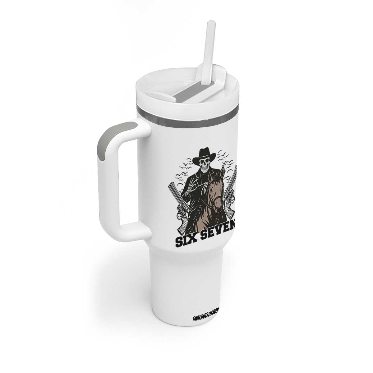 Six Seven Meme Skeleton Cowboy Tumbler With Handle Funny Western Gift TS12 Print Your Wear
