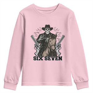 Six Seven Meme Skeleton Cowboy Youth Sweatshirt Funny Western Gift TS12 Light Pink Print Your Wear