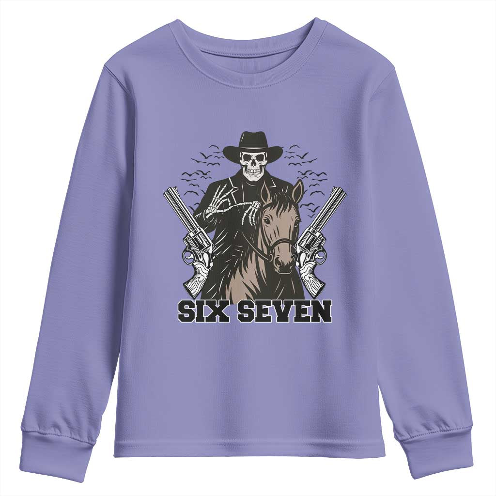 Six Seven Meme Skeleton Cowboy Youth Sweatshirt Funny Western Gift TS12 Violet Print Your Wear