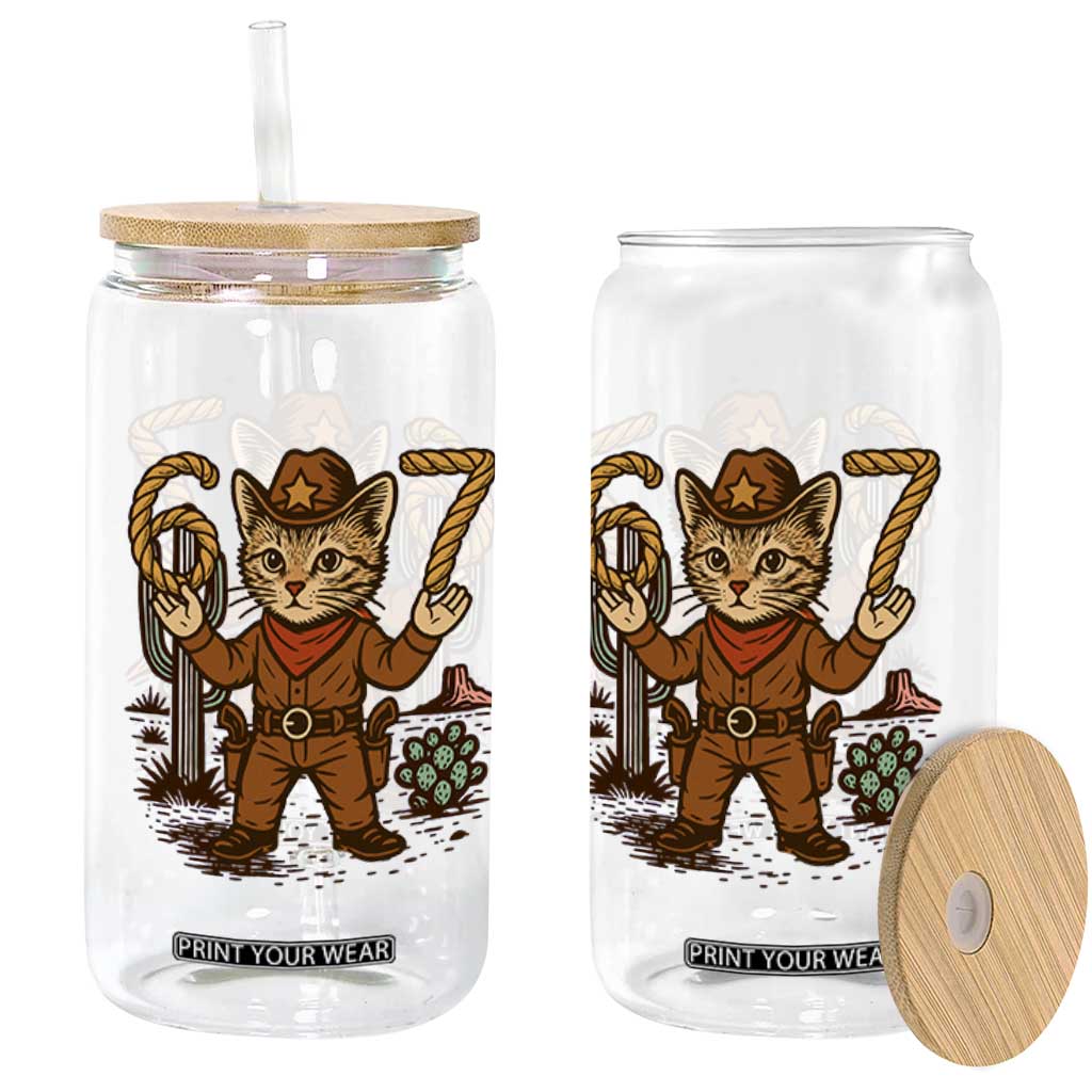 Funny Cowcat Six Seven Meme Glass Can Gen Alpha 67 Trend Gift TS12 Print Your Wear