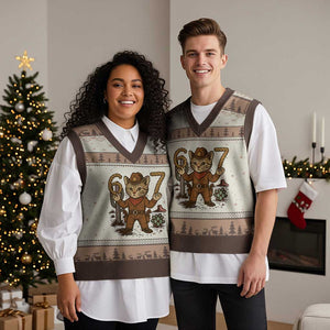 Funny Cowcat Six Seven Meme V-Neck Knit Sweater Vest Gen Alpha 67 Trend Gift TS12 Mocha Mousse Print Your Wear