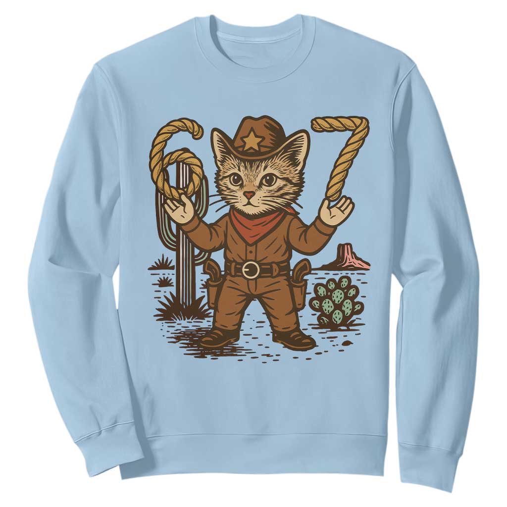 Funny Cowcat Six Seven Meme Sweatshirt Gen Alpha 67 Trend Gift TS12 Light Blue Print Your Wear