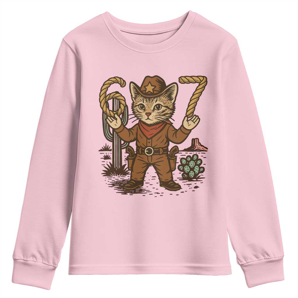 Funny Cowcat Six Seven Meme Youth Sweatshirt Gen Alpha 67 Trend Gift TS12 Light Pink Print Your Wear