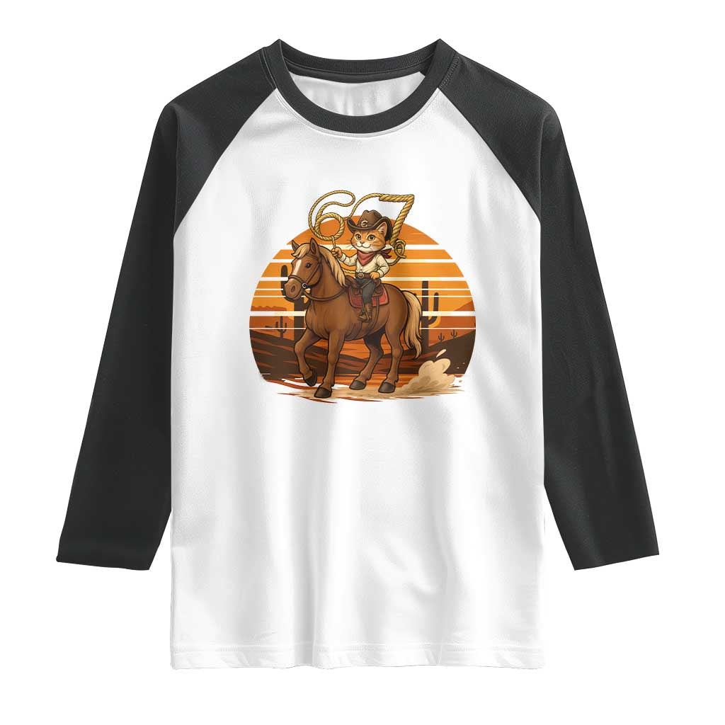 Funny Cowcat Six Seven Meme Raglan Shirt Western 67 Trend Gift TS12 White Black Print Your Wear