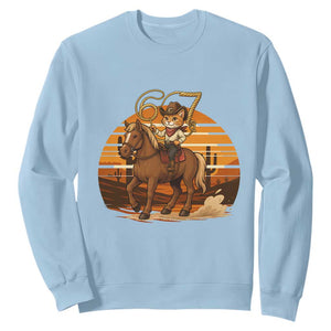 Funny Cowcat Six Seven Meme Sweatshirt Western 67 Trend Gift TS12 Light Blue Print Your Wear