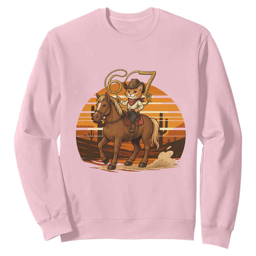 Funny Cowcat Six Seven Meme Sweatshirt Western 67 Trend Gift TS12 Light Pink Print Your Wear