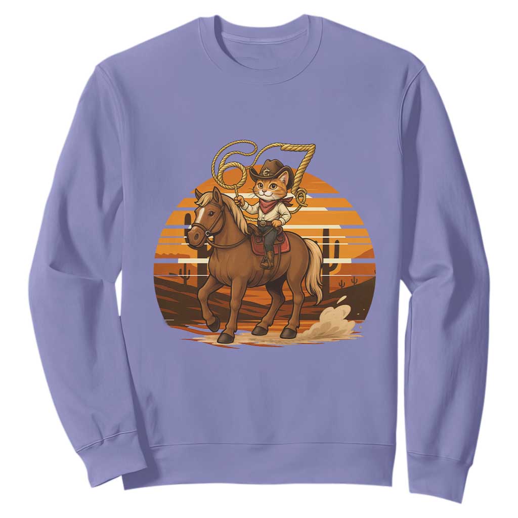Funny Cowcat Six Seven Meme Sweatshirt Western 67 Trend Gift TS12 Violet Print Your Wear
