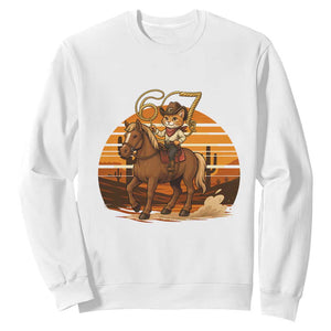 Funny Cowcat Six Seven Meme Sweatshirt Western 67 Trend Gift TS12 White Print Your Wear