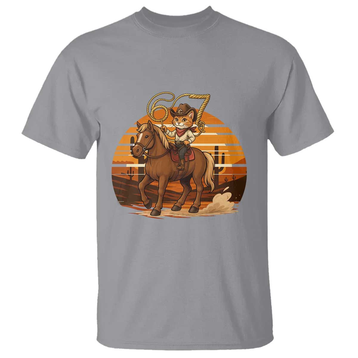 Funny Cowcat Six Seven Meme T Shirt Western 67 Trend Gift TS12 Sport Gray Print Your Wear