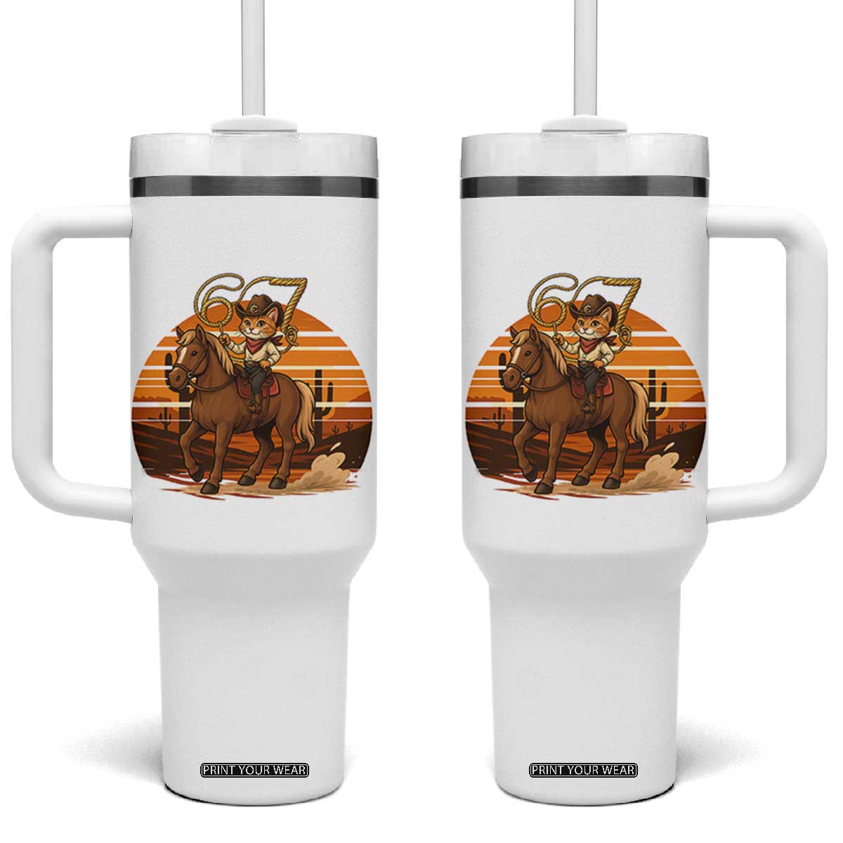 Funny Cowcat Six Seven Meme Tumbler With Handle Western 67 Trend Gift TS12 One Size: 40 oz White Print Your Wear