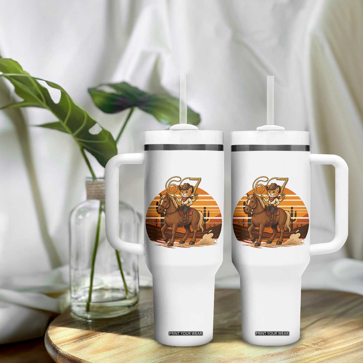 Funny Cowcat Six Seven Meme Tumbler With Handle Western 67 Trend Gift TS12 Print Your Wear