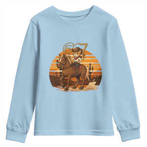 Funny Cowcat Six Seven Meme Youth Sweatshirt Western 67 Trend Gift TS12 Light Blue Print Your Wear