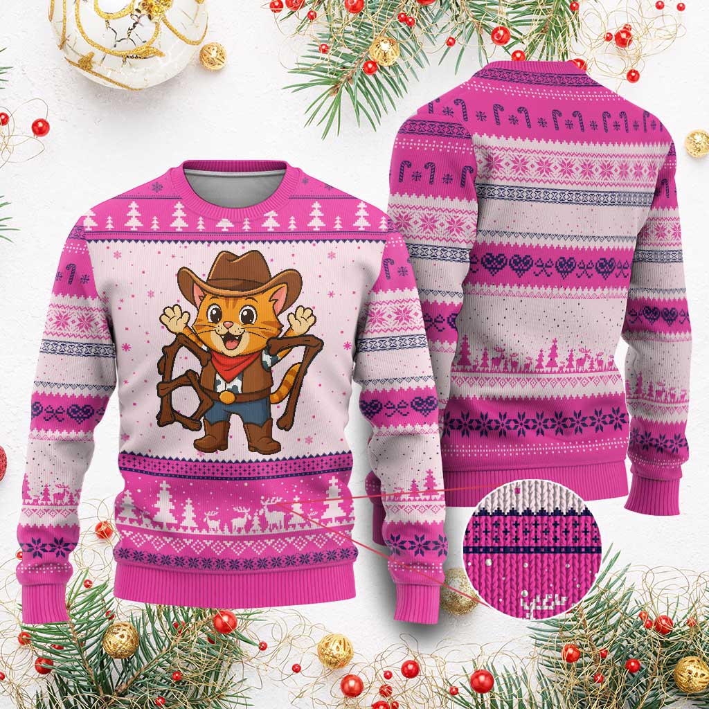 Funny Six Seven Meme Cowcat Ugly Christmas Sweater Gen Alpha Slang Gift TS12 Hot Pink Print Your Wear