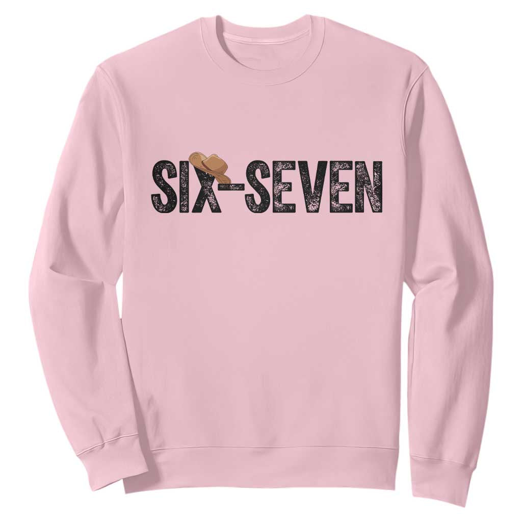 Six Seven Meme Gen Alpha Cowboy Hat Sweatshirt Funny Western Gift TS12 Light Pink Print Your Wear