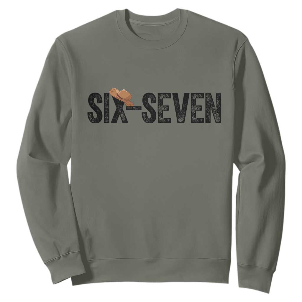 Six Seven Meme Gen Alpha Cowboy Hat Sweatshirt Funny Western Gift TS12 Military Green Print Your Wear