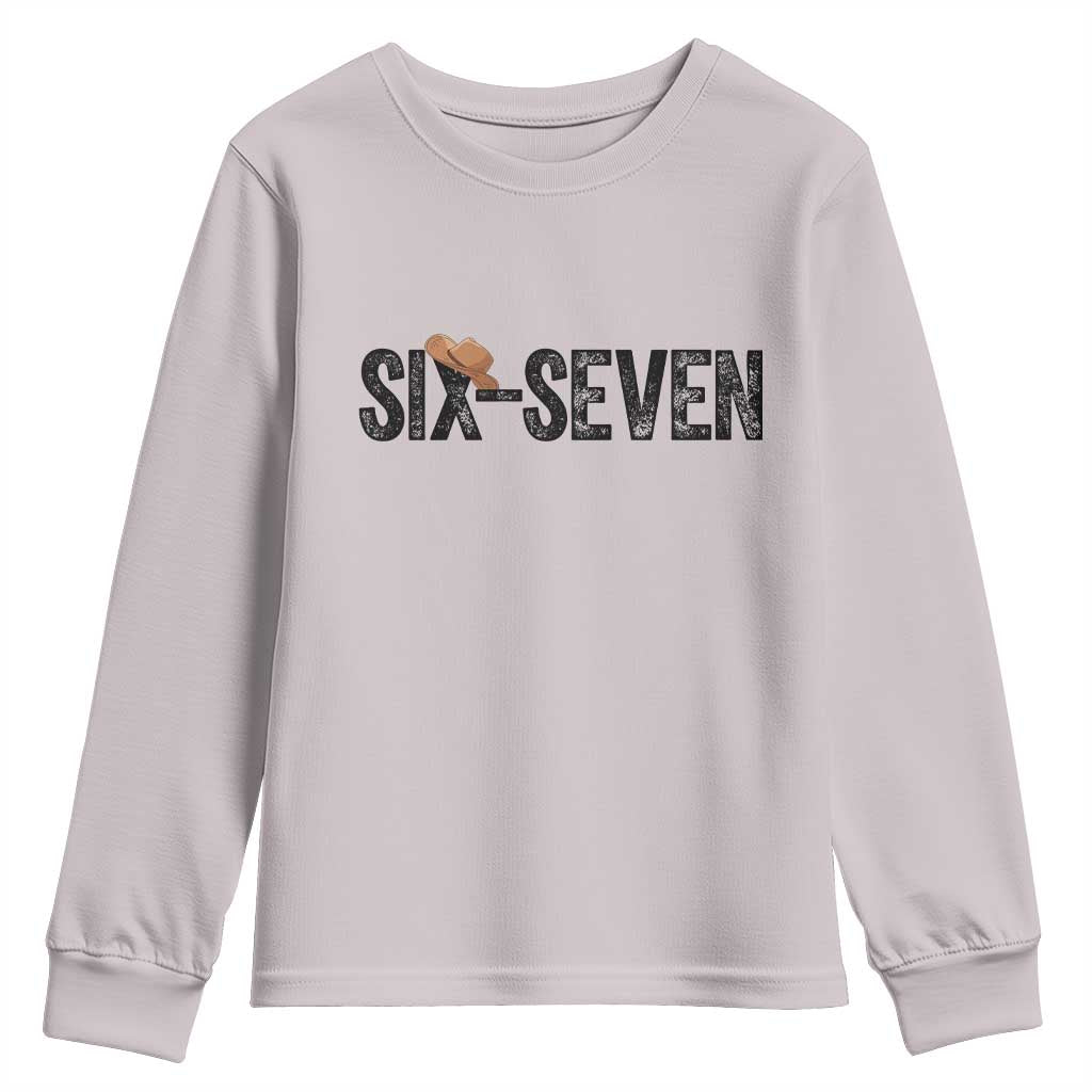 Six Seven Meme Gen Alpha Cowboy Hat Youth Sweatshirt Funny Western Gift TS12 Ice Gray Print Your Wear
