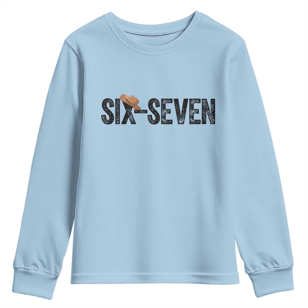 Six Seven Meme Gen Alpha Cowboy Hat Youth Sweatshirt Funny Western Gift TS12 Light Blue Print Your Wear